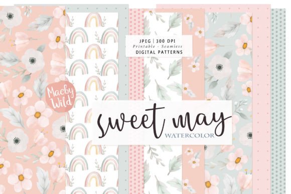 Download Rainbow and Flower Watercolor Patterns - Patterns Collection