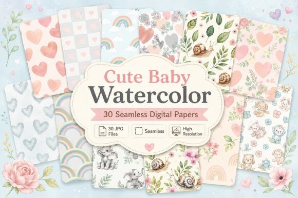 Download Cute Baby Watercolor Seamless Papers - Papers Collection