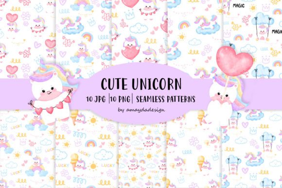 Download Cute Chubby Unicorn Seamless Patterns - Patterns Collection