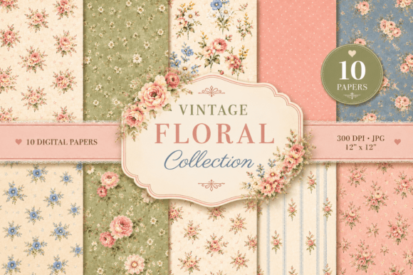 Download 10 Shabby Chic Floral Digital Papers - Papers Collection
