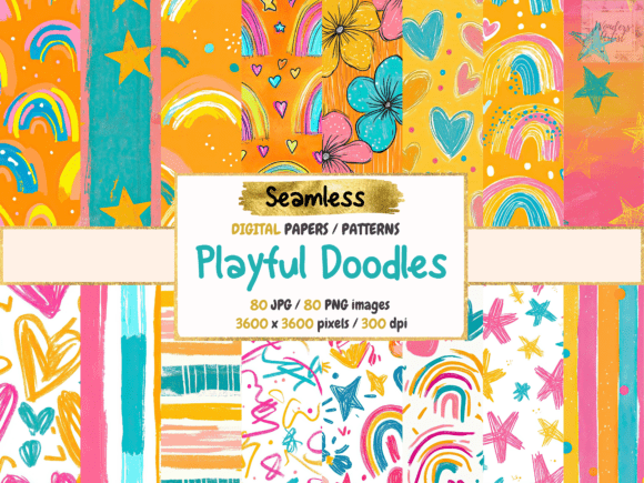 Download Playful Doodles Seamless Digital Papers - Papers Collection