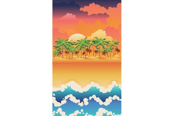 Download Sunrise Tropical Island with Palms - Tropic Collection