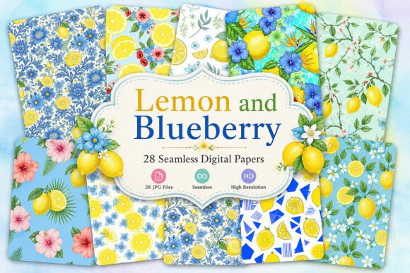 Download Lemon and Blueberry Seamless Patterns - Patterns Collection