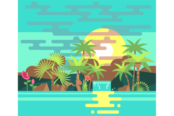 Download Stylized Tropical Landscape with Palms a - Tropic Collection