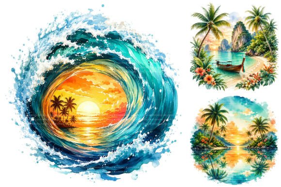 Download Watercolor Tropical Beach Summer Clipart - Tropic Collection