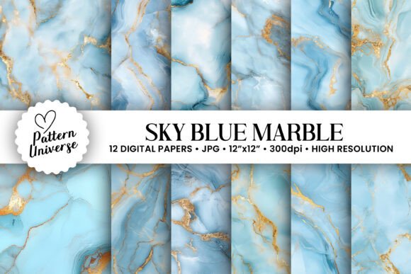 Download Sky Blue Gold Marble Digital Papers - Papers Collection