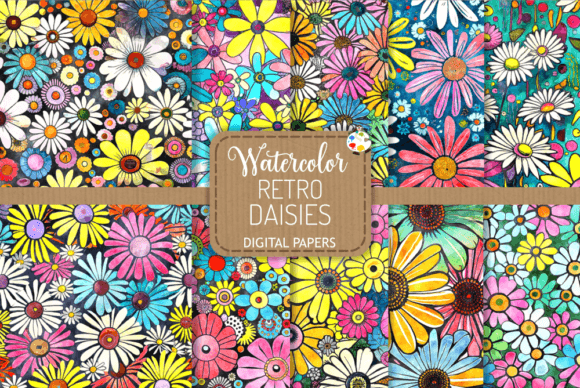 Download Retro Daisies - Watercolor Patterns - Patterns Collection