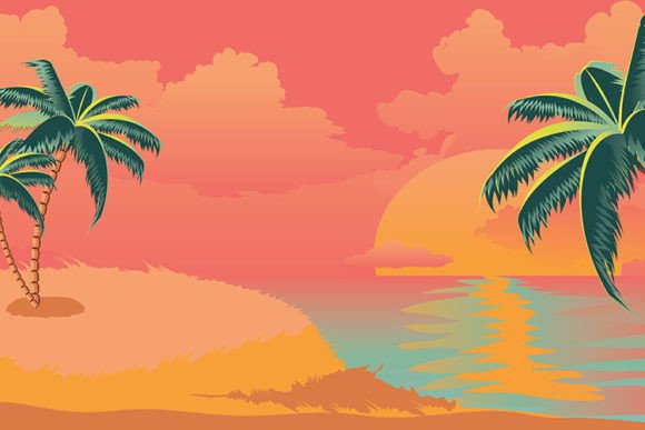 Download Sunrise Tropical Island with Palms - Tropic Collection