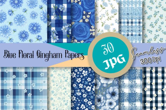 Download Blue Floral Gingham Seamless Papers - Papers Collection
