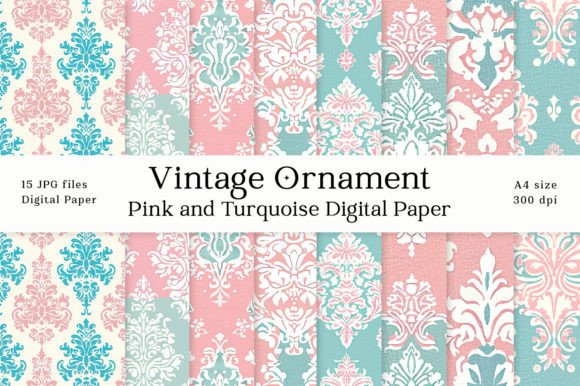Download Pink Turquoise Vintage Ornament Papers - Papers Collection