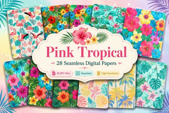 Download Pink Tropical Summer Digital Pattern - Tropic Collection