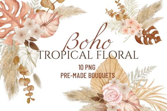 Download Watercolor Boho Tropical Floral Bouquets - Tropic Collection