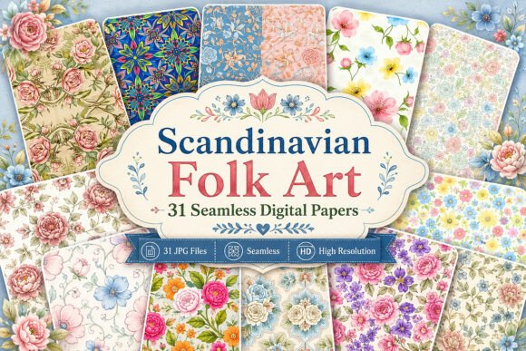Download Scandinavian Folk Art Seamless Papers - Papers Collection