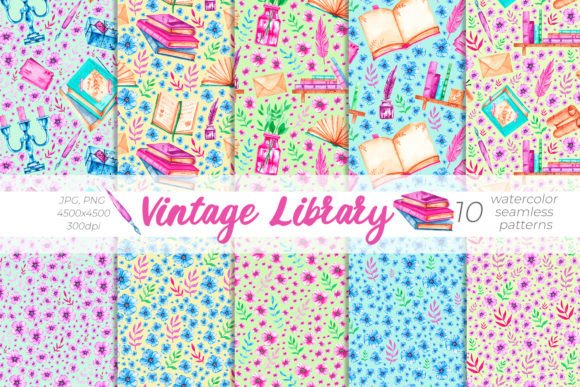 Download Vintage Library, Watercolor Patterns - Patterns Collection