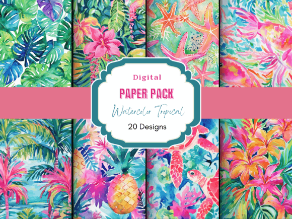 Download Watercolor Preppy Tropical Hawaiian Mix - Tropic Collection