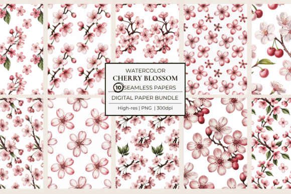 Download Cherry Blossom Watercolor Patterns - Patterns Collection