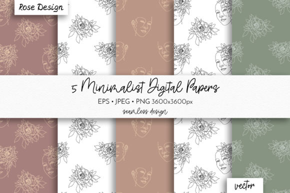 Download Line Face &amp; Peony Minimalist Patterns - Patterns Collection