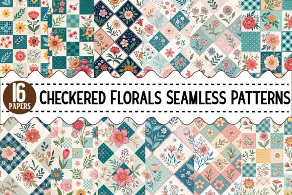 Download Checkered Florals Seamless Patterns - Patterns Collection