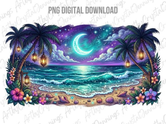 Download Vibrant Tropical Beach Night PNG - Tropic Collection