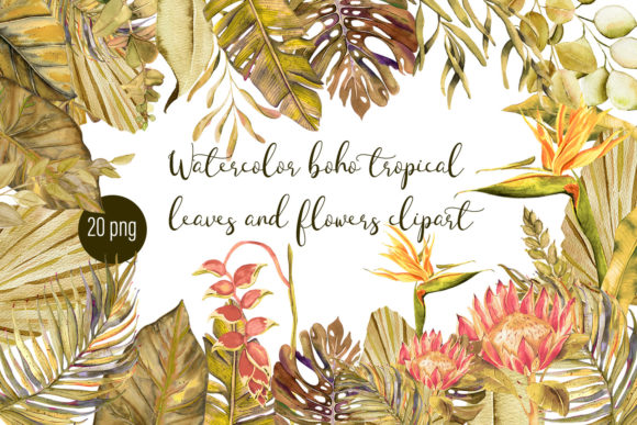 Download Watercolor Tropical Boho Floral Clipart - Tropic Collection