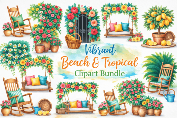 Download Vibrant Beach &amp; Tropical Clipart Bundle - Tropic Collection