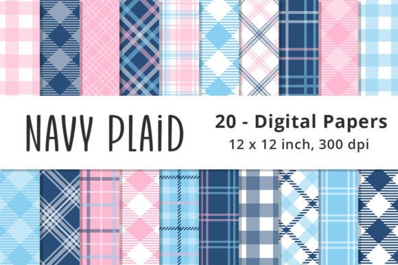 Download Navy, Pink and Blue Plaid Digital Papers - Papers Collection