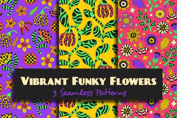 Download Vibrant Funky Flowers Seamless Patterns - Fun Collection