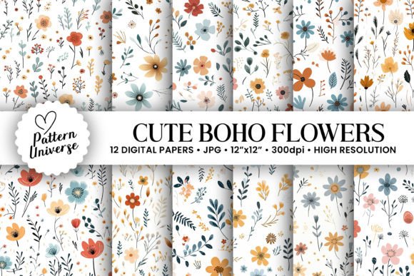 Download Minimal Boho Flowers Seamless Patterns - Premium Resources